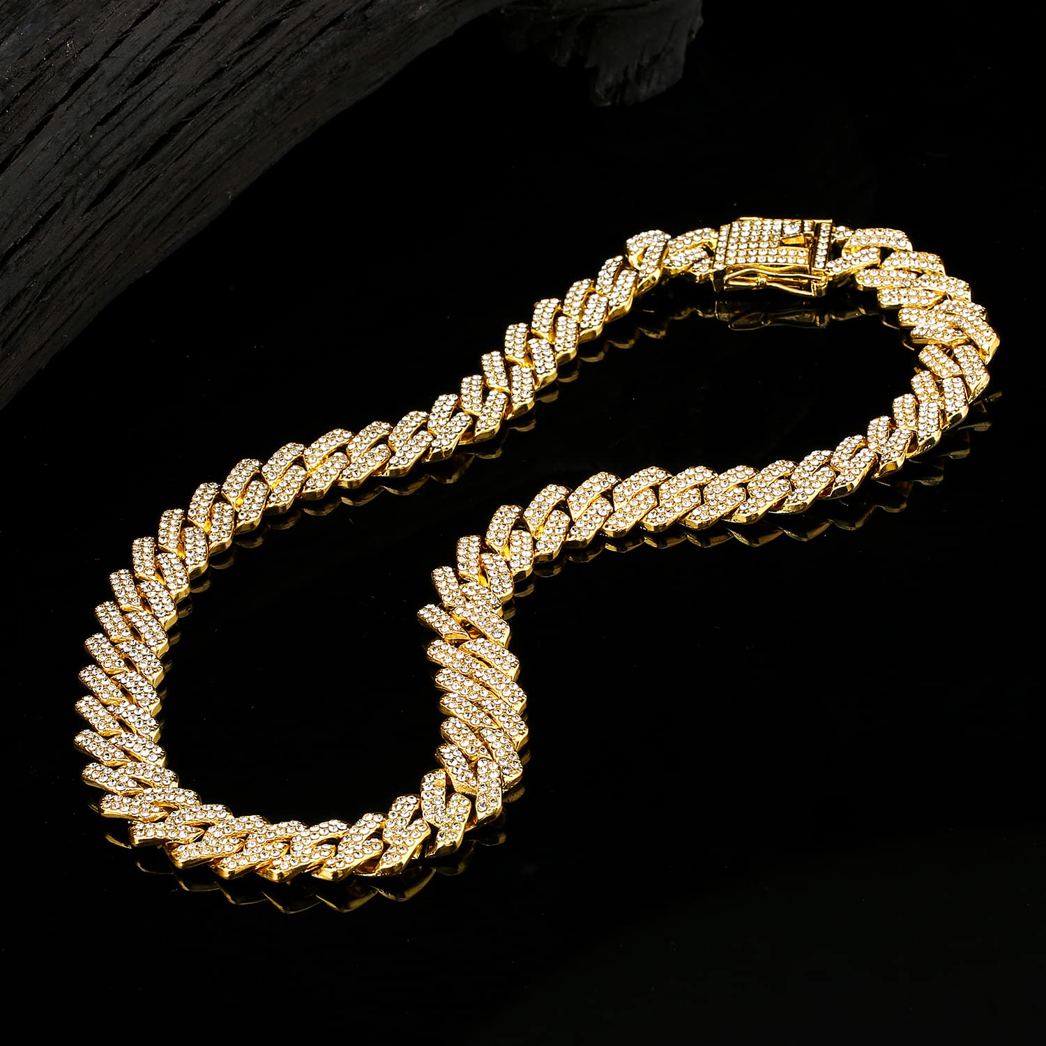 JUNVirtuous Cuban Link Chain Mens Iced Out Miami Cuban Necklace Silver/Gold Bling Diamond Hip Hop Jewelry for Women