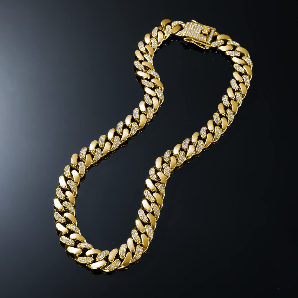 JUNVirtuous Cuban Link Chain Mens Iced Out Miami Cuban Necklace Silver/Gold Bling Diamond Hip Hop Jewelry for Women