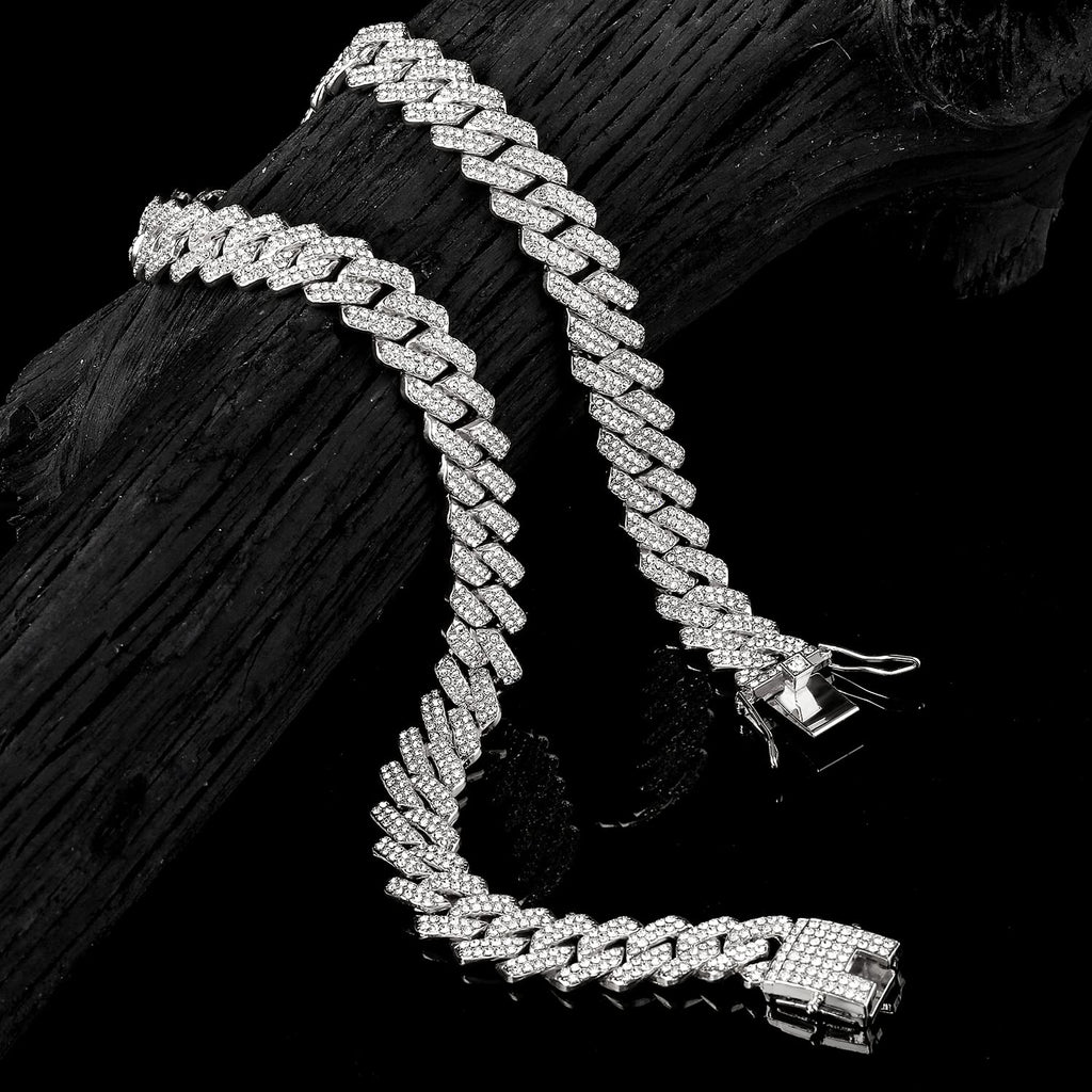 JUNVirtuous Cuban Link Chain Mens Iced Out Miami Cuban Necklace Silver/Gold Bling Diamond Hip Hop Jewelry for Women